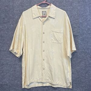 JAMAICA JAXX 100% Silk Hawaiian Shirt Mens Large Cream Floral Jacquard Button-up